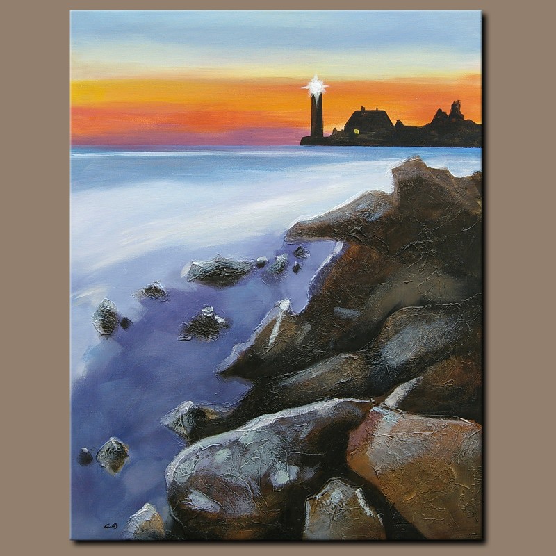 Gemälde Acryl Original abstrakte Malerei Kunst modern Meer Leuchtturm Unikat Bild handgemalt